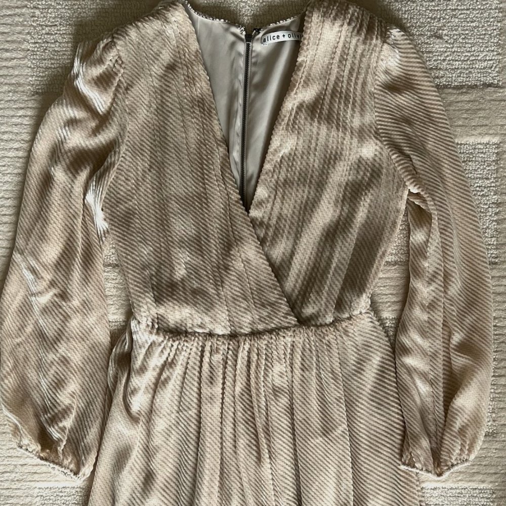 Alice and Olivia blush ribbed velvet party dress